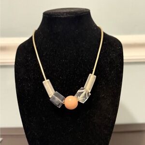 Vintage Gold and Peach Necklace Chunky Acrylic Beads about 18 inches long